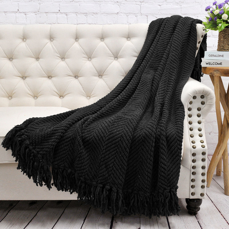 Jeté en tricot de tweed, Corbeau, 50 po x 60 po