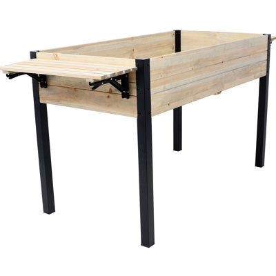 Boîte à fleurs surélevée avec pieds en métal et tablette pliante - bois de sapin pour les herbes fraîches, les légumes et les fleurs