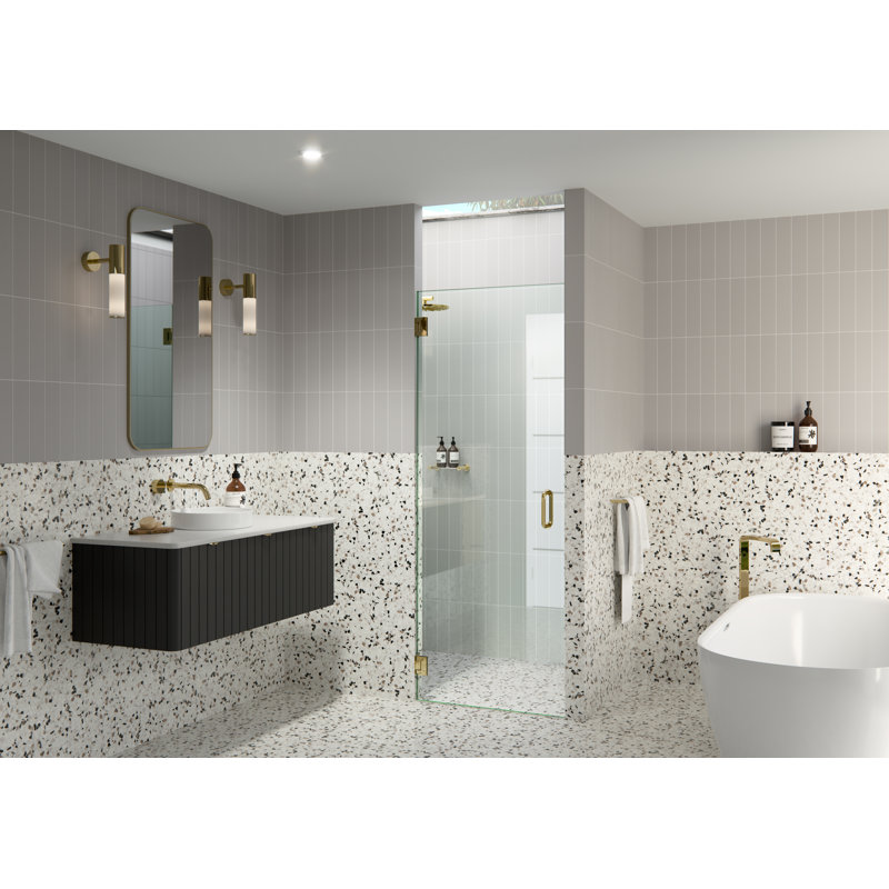 Albedo 27.5 in. x 78 in. Fully Frameless Hinge Shower Door, Polished Brass