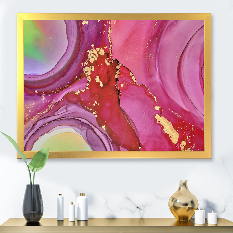 Impression sur toile mauve mauve abstraite, H 16 po x l 32 po, Encadrement doré
