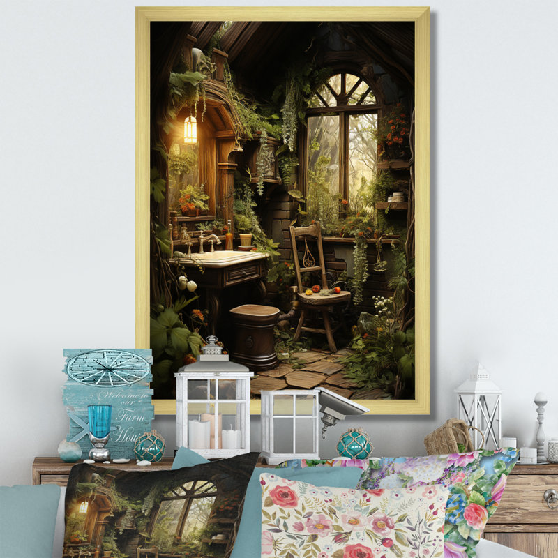 Holborne Bathroom Rustic Woodland Retreat IV - Bathroom Wall Art, 32" H x 16" W x 1" D, Gold Single Picture Framed