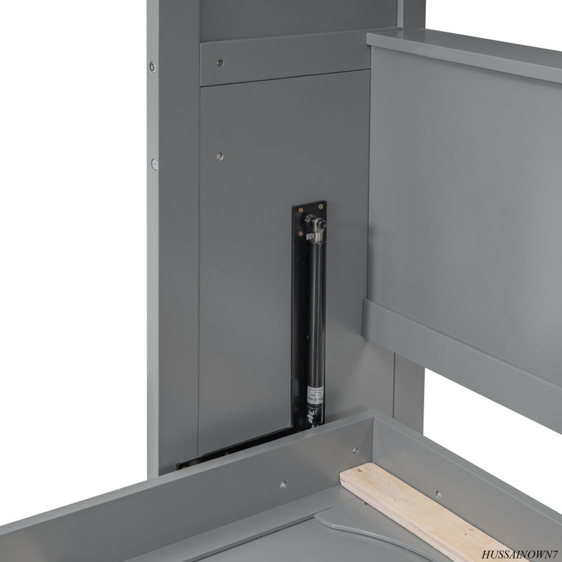 Lit escamotable mural avec tablettes Murphy, Gris, Lit double