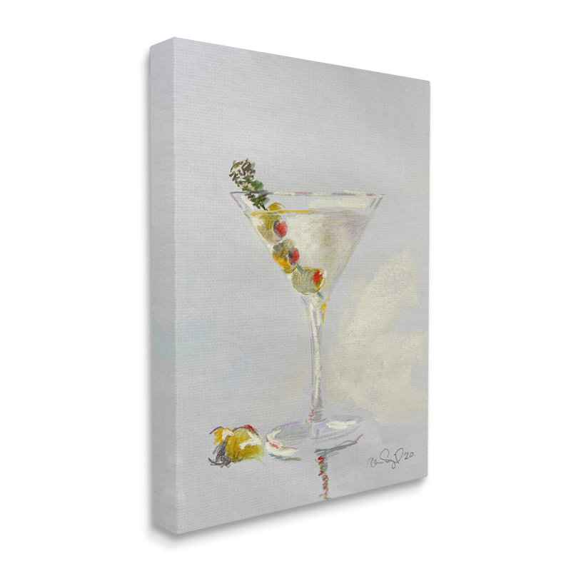 Bar à cocktail Olive Martini Glass par Alan Segal - Peinture, H 48 po x l 36 po, Toile tendue