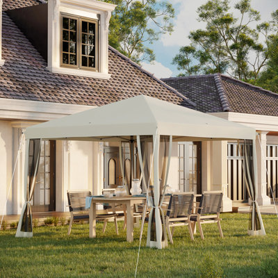 10' X Instant Canopy Tent With Netting. Height Adjustable. Provides Shade For Outdoor, Garden, Patio. Holds 10 People. Easy Assembly And Portability. Protected Pop Up Beige. For Outdoor Recreation In