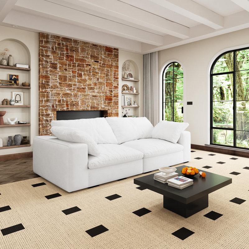Canapés modulaires de 80 po dans le salon, 2 canapés rembourrés en duvet avec housses amovibles, coussin de siège adorable en plumes, magnifique blanc