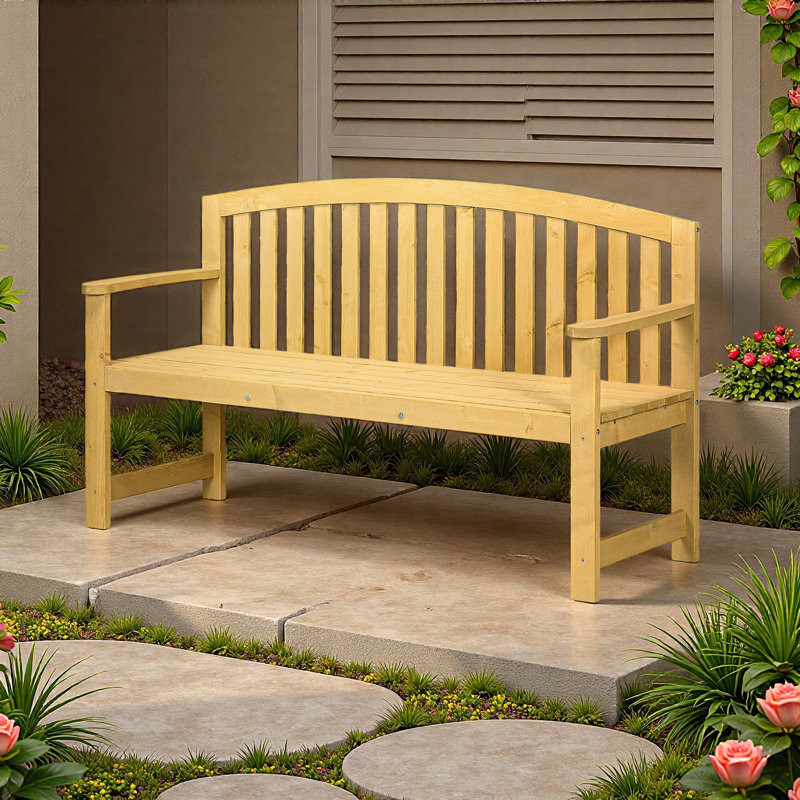Banc d'extérieur pour terrasse en bois 56 à 2 places avec accoudoirs à dossier à lattes