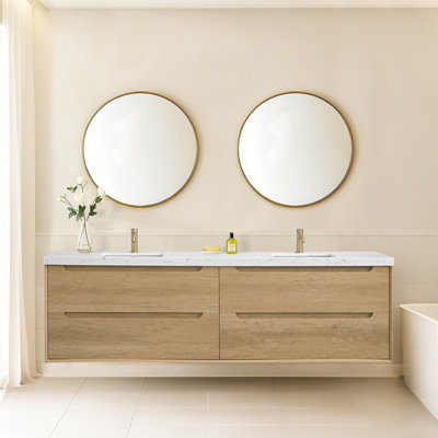 Meuble-lavabo flottant mural avec lavabo double 84 po Rayea
