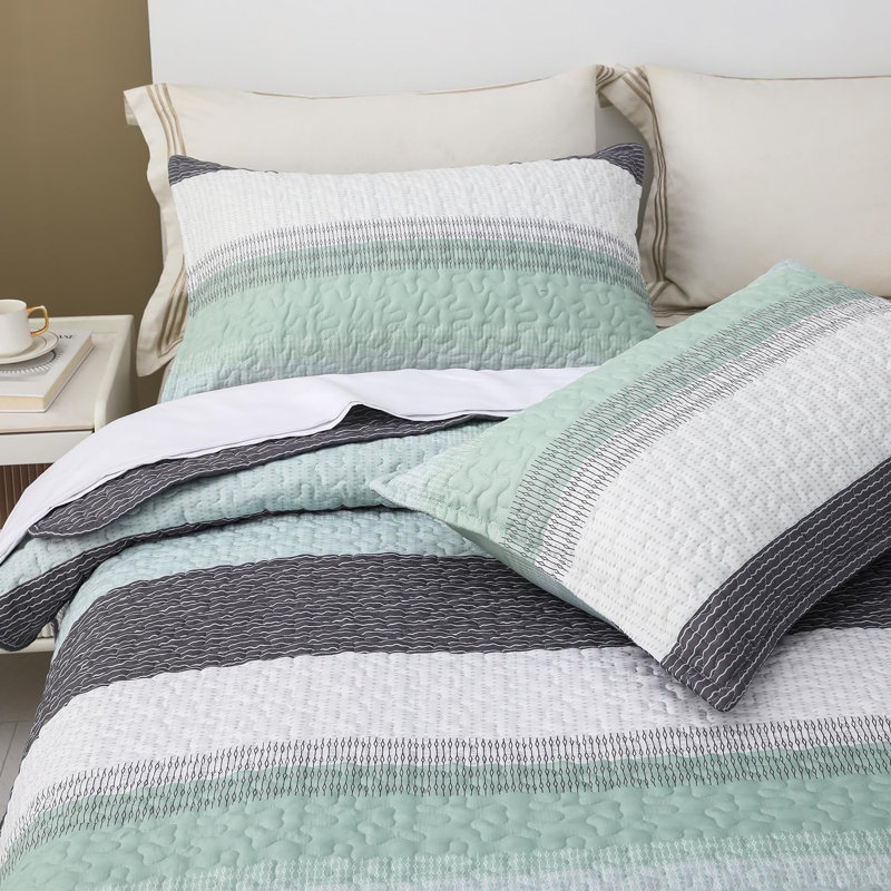 Sleepbella Quilt Set 3pcs, Printed With Pattern, All Season Lightweight Coverlet Sets, King Quilt + 2 King Pillowcases