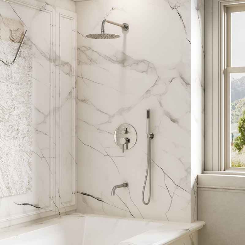 Robinet de baignoire et douche à pression équilibrée avec pomme de douche à pluie de 10 pouces Crozet (valve incluse), Chrome
