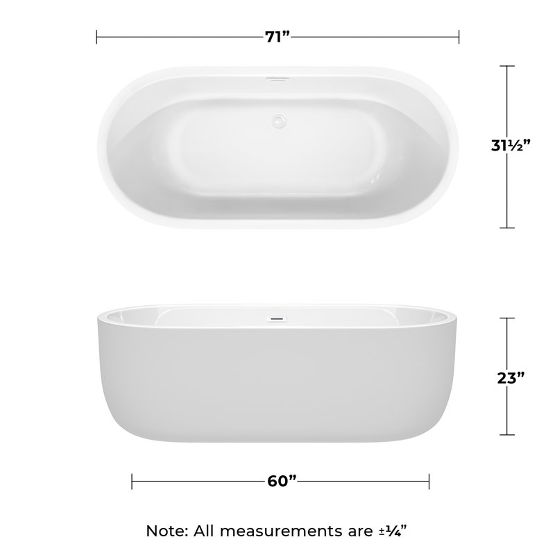 Juliette 71'' x 31.5'' Soaking Acrylic Bathtub, Shiny White