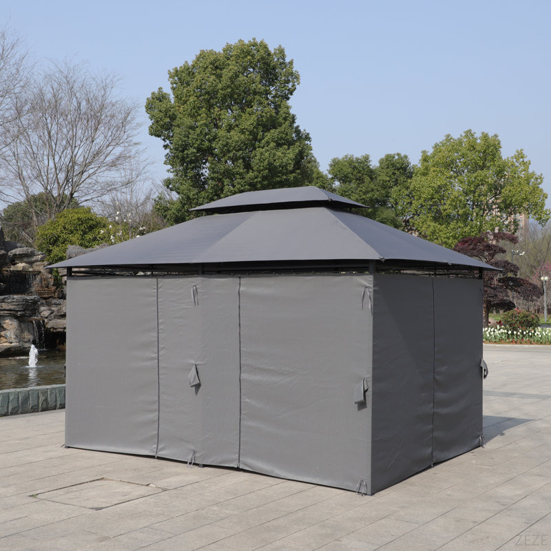 13X10 Outdoor Patio Gazebo Canopy Tent With Ventilated Double Roof And Sidewall(Detachable Curtain Included On All Sides),Suitable For Lawn, Garden, Backyard And Deck