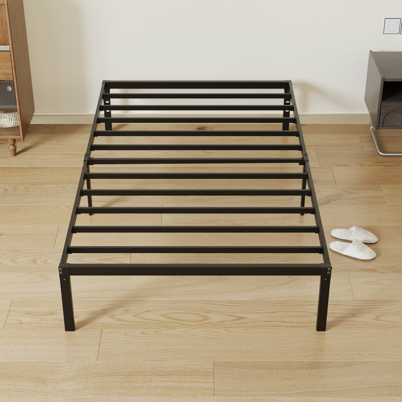 Base de lit plateforme en métal 14 po avec espace de rangement, Très grand simple, Noir, 14"