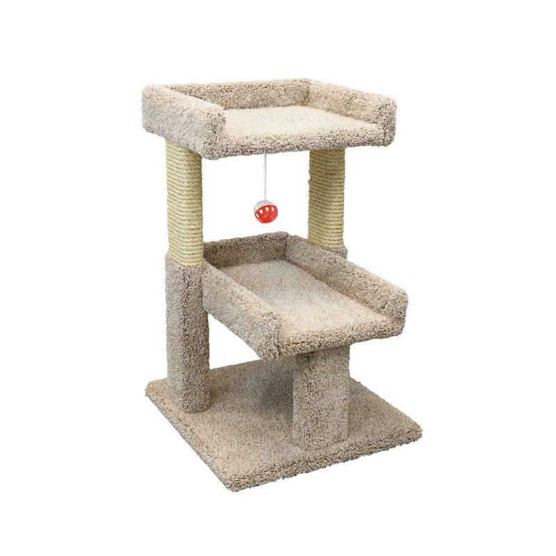 Arbre à chat tapissé en bois massif 32 po, Beige / gris / taupe