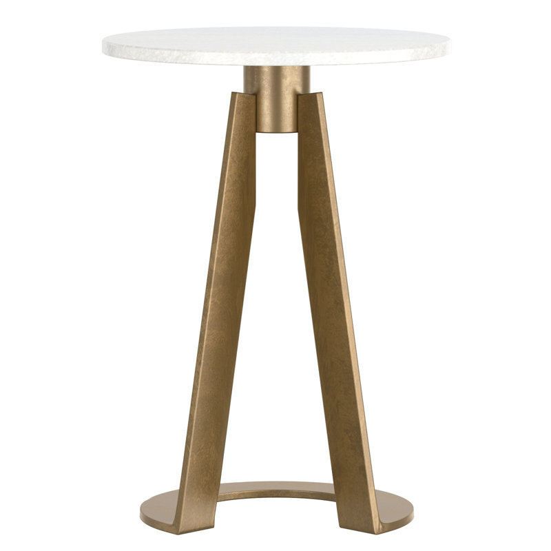 Table d'appoint moderne industrielle en marbre et laiton - blanc et or vieilli, Blanc
