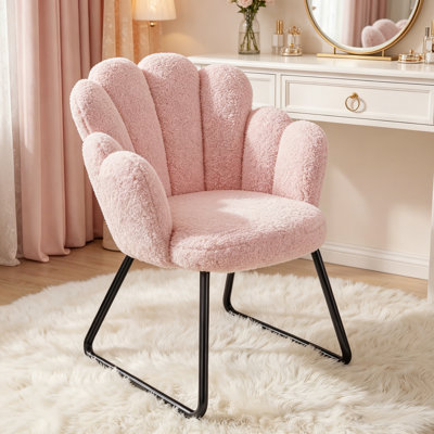Chaise de coiffeuse Petal Teddy - Fauteuil de maquillage avec pieds robustes en métal