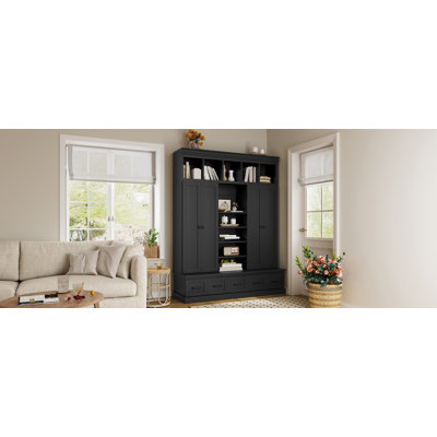 78.7''H Hall Tree with Bench and 5 Storage Cubbies, Modern Entryway Storage Organizer Cabinet with 4 Doors, 5 Drawers and Adjustable Shelves for Hallway, Entryway, Living Room