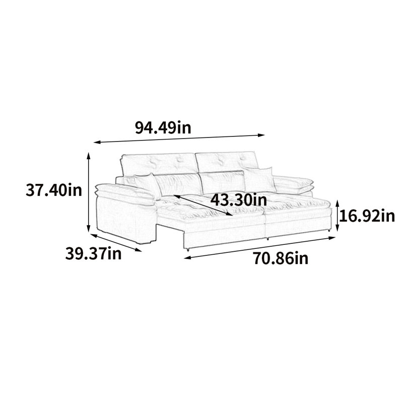 Multifunctional electric sofa, 37.4" H x 94.49" W x 39.37" D