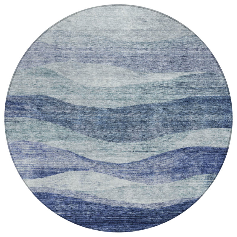 Louisa Blue Washable Indoor-Outdoor Rug - , 8' x 8'