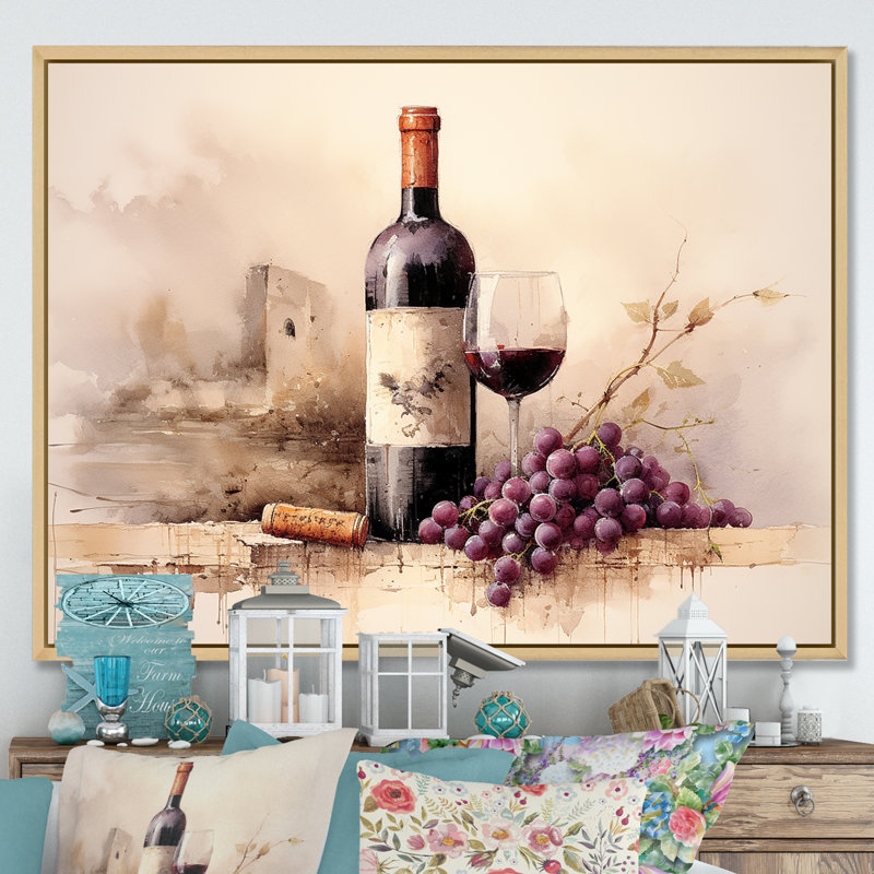 Cabernet Curve - vin, reproduction d'art sur toile, H 34 po x l 44 po x P 1,5 po, Cadre naturel flottant