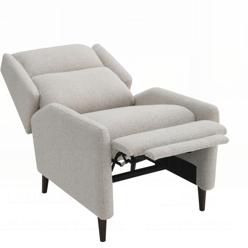 Modern Pushback Manual Recliner with Tapered Legs, Linen Textured Fabric, High Back, and Subtle Channel Detail for Primary Living Room