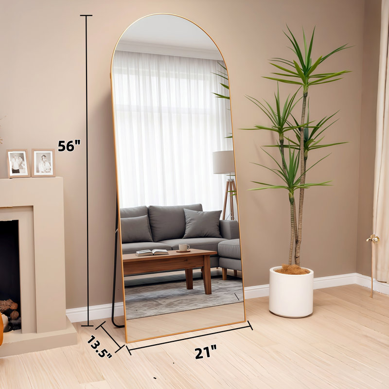  56"x21"Full Length Mirror,Arched Floor Mirrors with Aluminum Alloy Frame,Wall Mountable Tempered Glass Full Body Mirror for Wall Entryway Door Bedroom Bathroom Living Room,Gold
