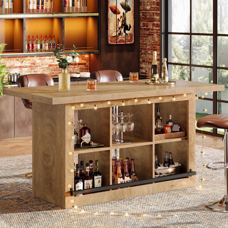 62.6" Bar Table with Storage, Brown