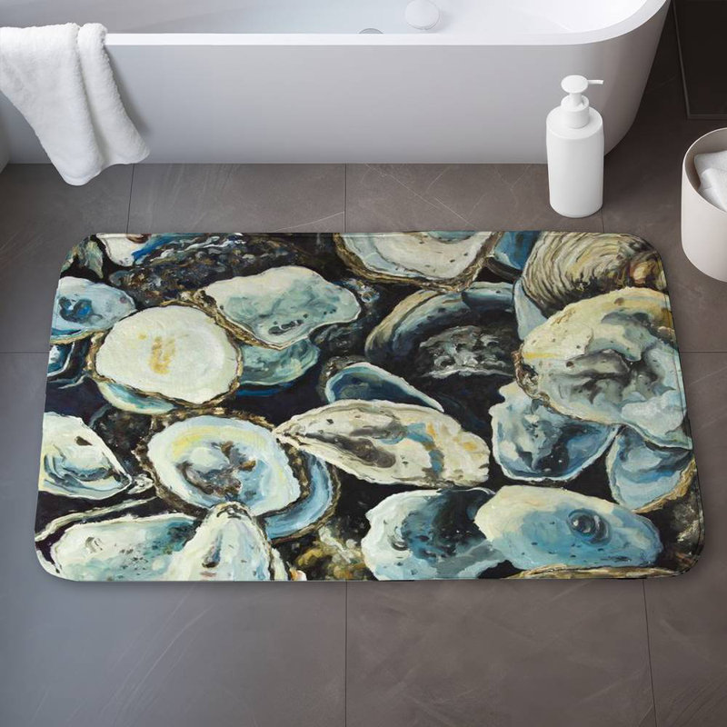 Oyster shells Bath Mat with Non-Slip Backing - Quick Dry Memory Foam Bathroom Rug - Absorbent - Modern Plush Spa-Style - Machine Washable