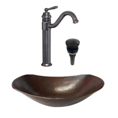 Ensemble de robinet de vasque en cuivre 17 po ovale avec robinet de 13 po inclus