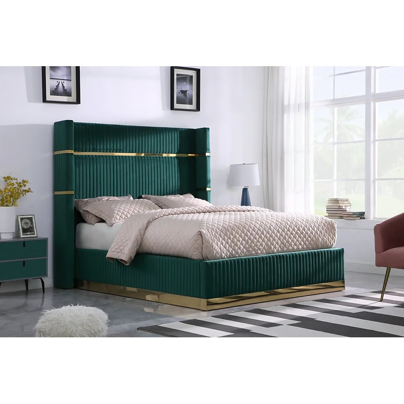 Aspen Upholstered Low Profile Platform Bed, King, Green