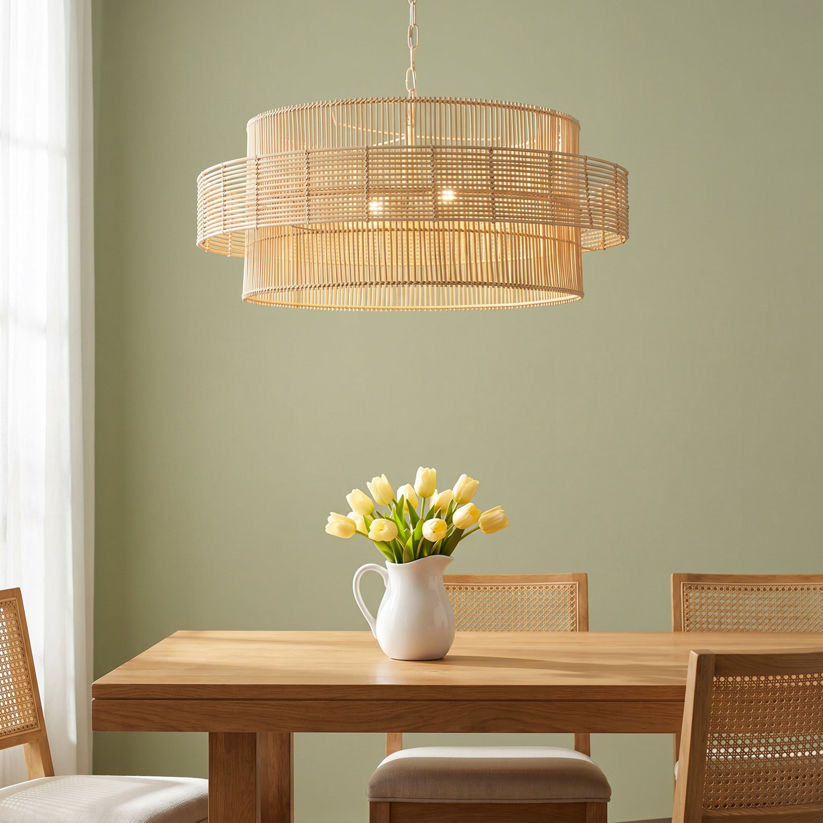 Gaia 2 Light Rattan Dimmable Pendant