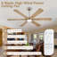 Ventilateur de plafond intelligent avec lumière, 6 pales en bois massif, débit d'air élevé de 7855 pi³ / min, moteur réversible à courant continu, contrôle intelligent, ventilateur de plafond ultra silencieux pour les grandes pièces, ventilateur de plafond intérieur moderne-1455755810-1480739605-1480739608