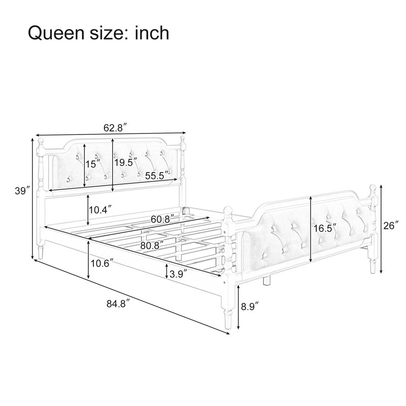 Bedroom Queen Bed Frame, Headboard, Solid Wood, Antique Walnut With Luxury Headboard And, Walnut, Queen
