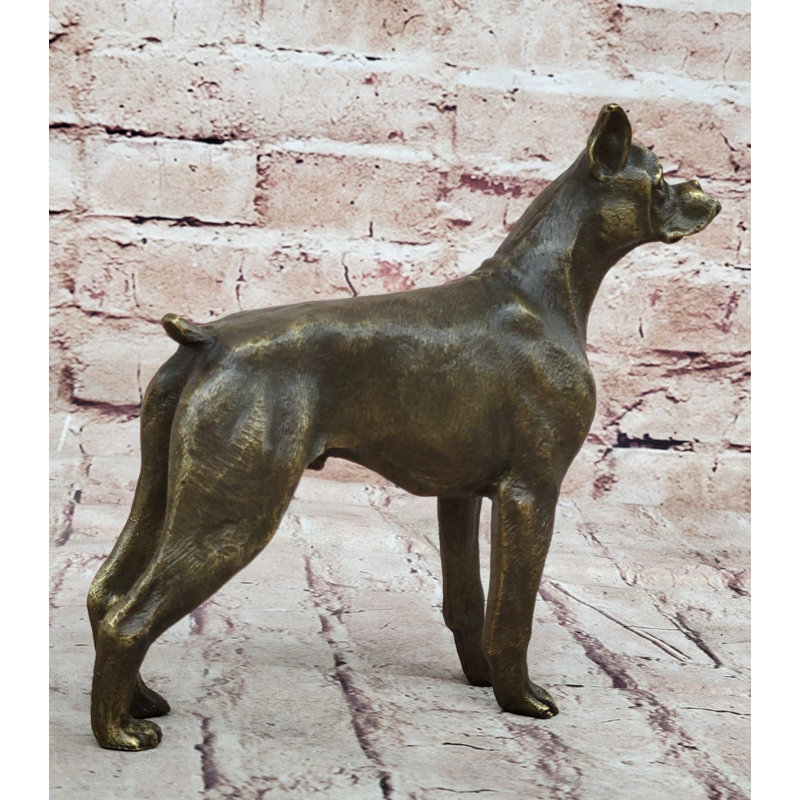 Bronze Boxer Dog Metal Statue Sculpture 8" x 9"
