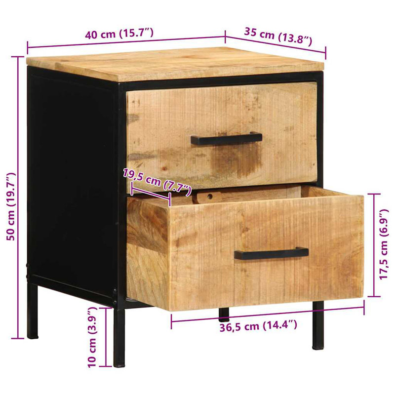 40cm W Solid Wood Bedside Table