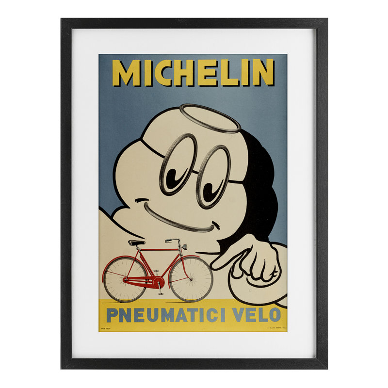 Iconic Retro Tire Ad Framed Print Under Glass, design by Marcus Jules, 20" H x 14" W, Midnight Black Frame
