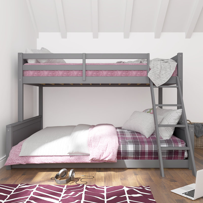 Lit superposé simple au-dessus d'un lit double et lit mezzanine Korbin, Gris