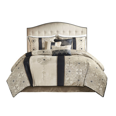 7 Piece Comforter - Modern Vertical Stripe Nuance, Filled, Machine Washable, Includes Comforter, , 2 Shams, Square Pillows, 1 Pillow, Black With Decorative Pillows Charisma, Filling,