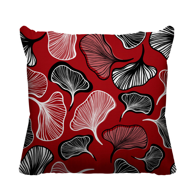 Coussin intérieur / extérieur à motif de feuilles abstraites ngoli, Rouge, L 15 po x H 15 po