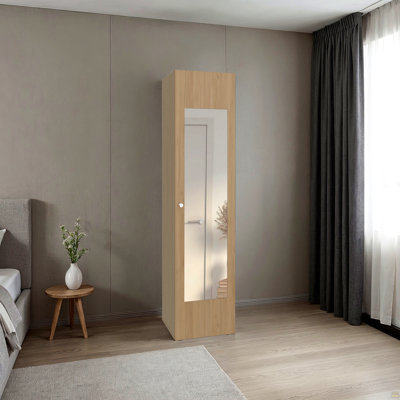 Armoire haute autoportante Home Linen avec porte simple, un miroir et 4 tablettes de rangement horizontales, armoire pour salle de bain, chambre à coucher ou salle de lavage