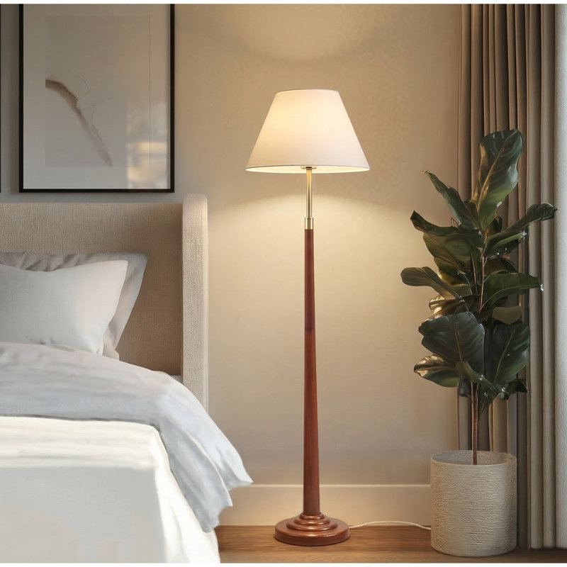 Verla Brown Tapered Faux Wood Dimmable Floor Lamp