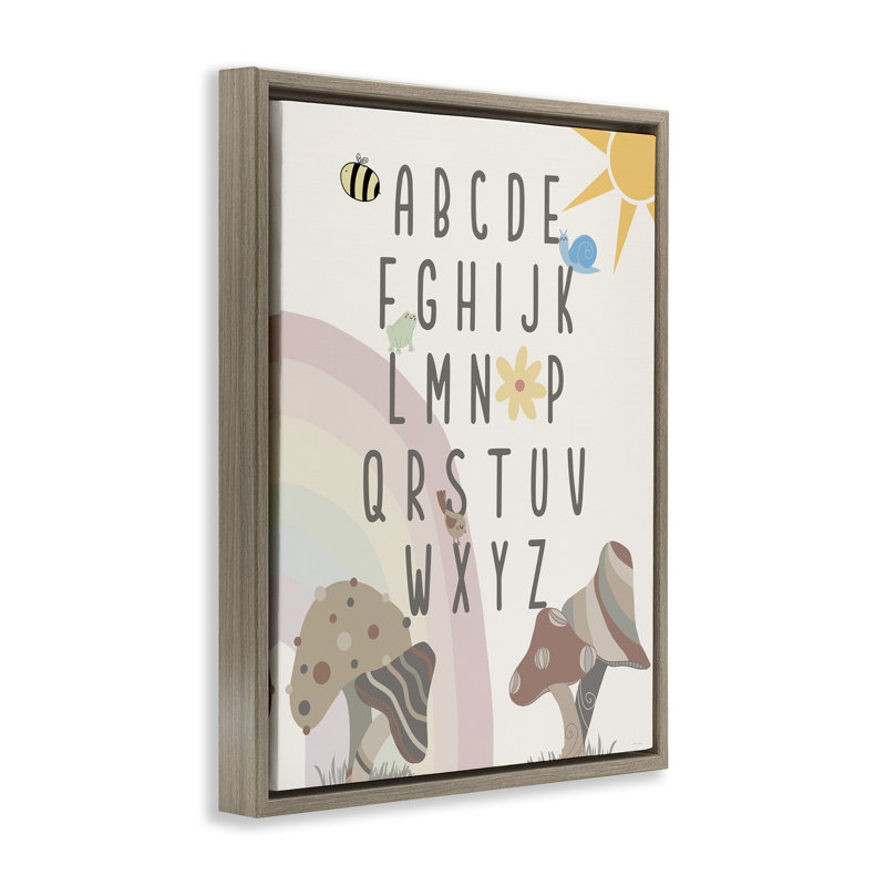"Neutral Mushroom Alphabet", art mural encadré par Daniela Santiago, H 31 po x l 25 po, Cadre flottant orme Montalcino