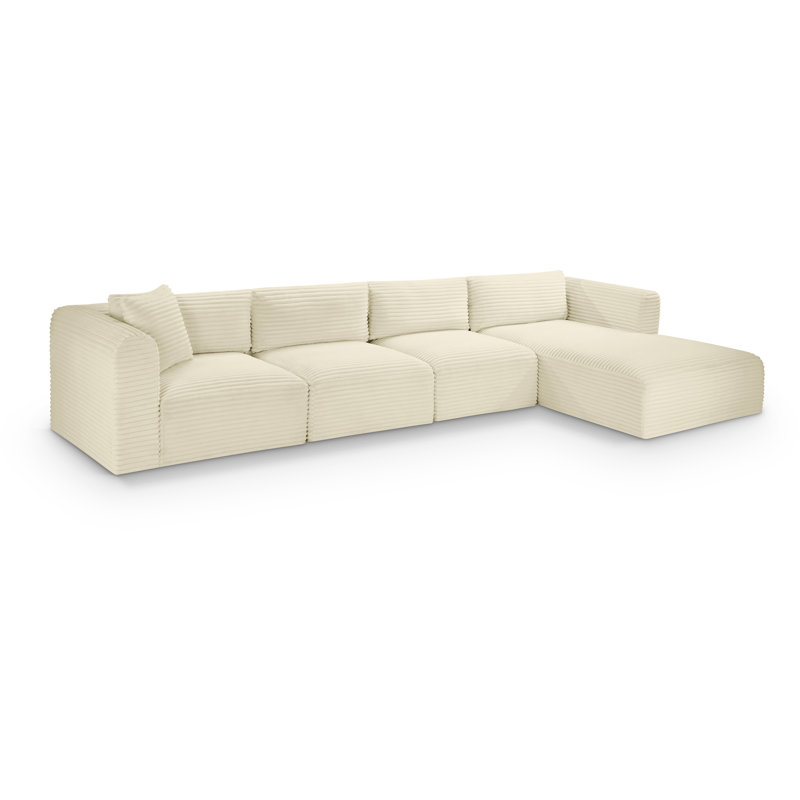 Canapé modulaire en L Carmean Performance, Velours côtelé texturé crème, 2 accoudoirs, 1 méridienne, 1 coin