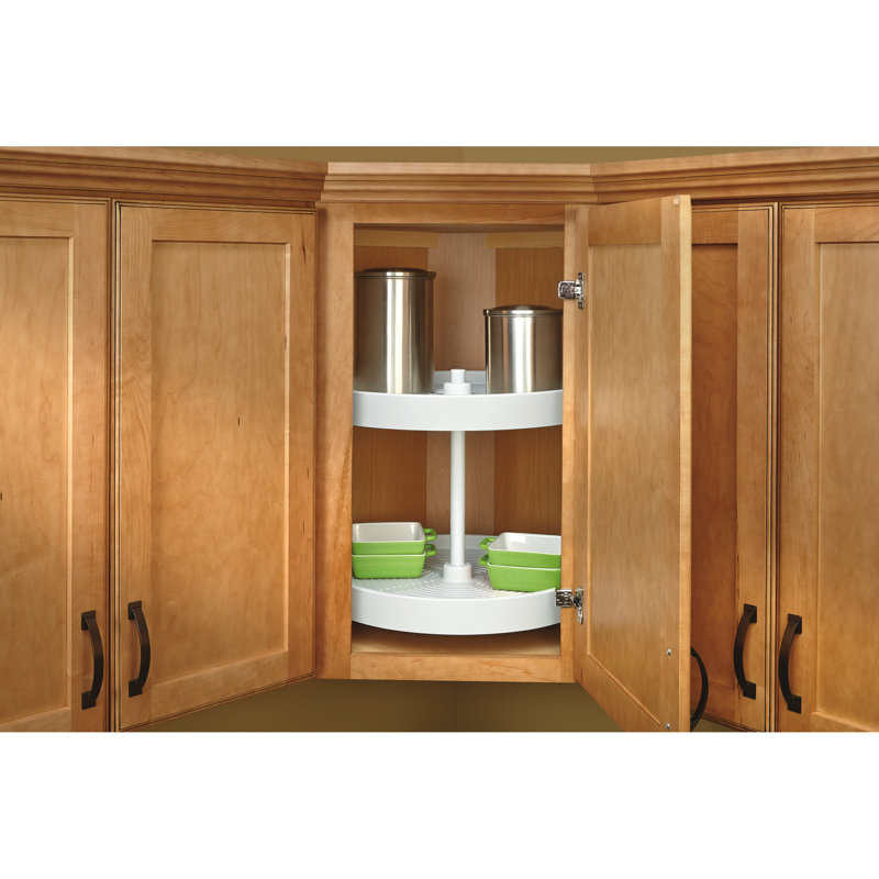 Rev-A-Shelf Polymer Full Circle 2-Shelf Lazy Susan with Bottom Mount Hardware for Corner Base Cabinets, 18" W, White
