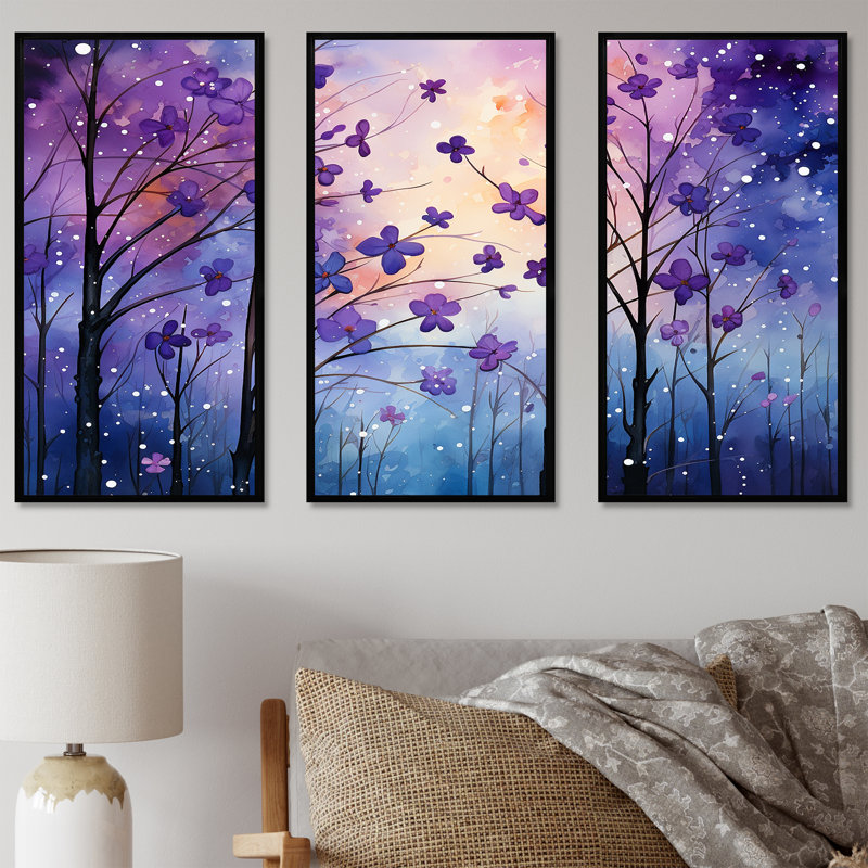 «Sureal Enchantment - Violets», ensemble d'art sur toile, Cadre flottant noir, H 40 po x l 60 po x P 1 po