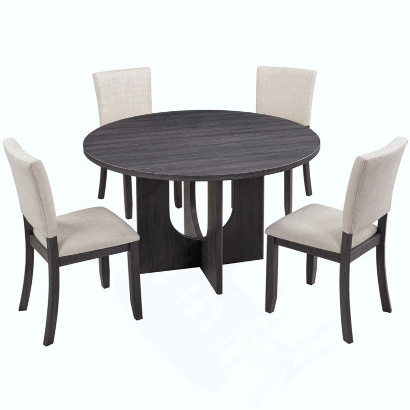 Ensemble de salle à manger rond avec 4 chaises rembourrées, ensemble de table à manger moderne pour 4, ensemble de table à manger rond de 5 pièces pour le salon, la cuisine