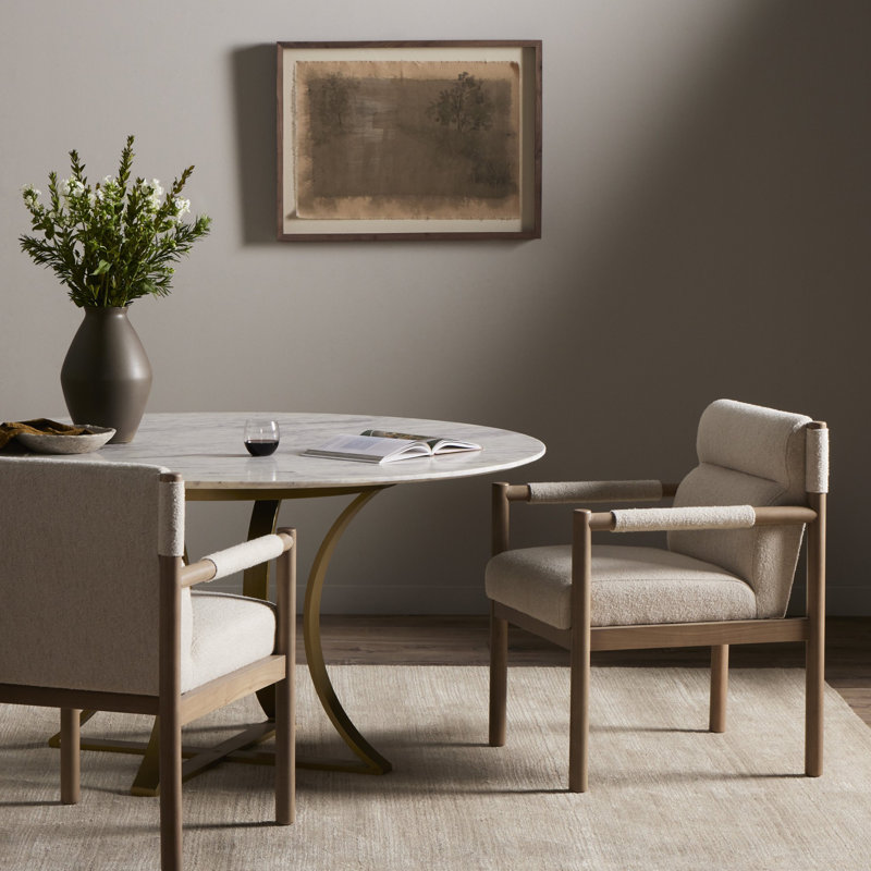Arbella Upholstered Back Arm Chair in Beige/Natural, Charter Oatmeal Polyester Blend