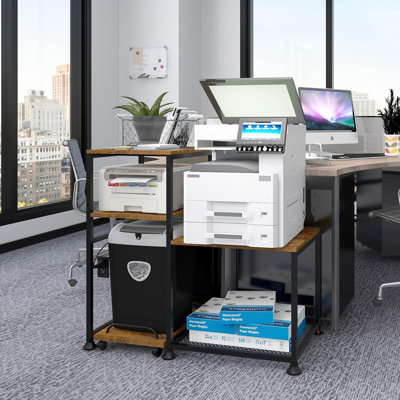 Heavy Duty Printer And Shredder Stand With Built-In Power Outlet, Slide-Out Storage Shelf, And Adjustable Design For Home Office Organization