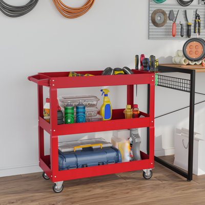 3 Tier Rolling Tool Cart, 330 LBS Capacity Utility Cart, Red