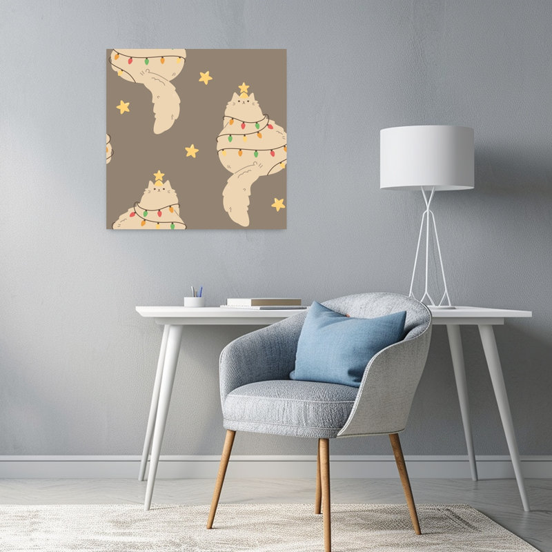 Cozy Christmas Cats Whimsical Abstract Contemporary Cat Landscape Nature Wall Art Print 1 Piece Wrapped Canvas Wall Art