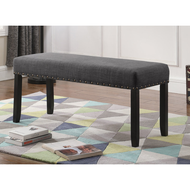 Banc de salle à manger en tissu avec garniture cloutée, gris, Gris